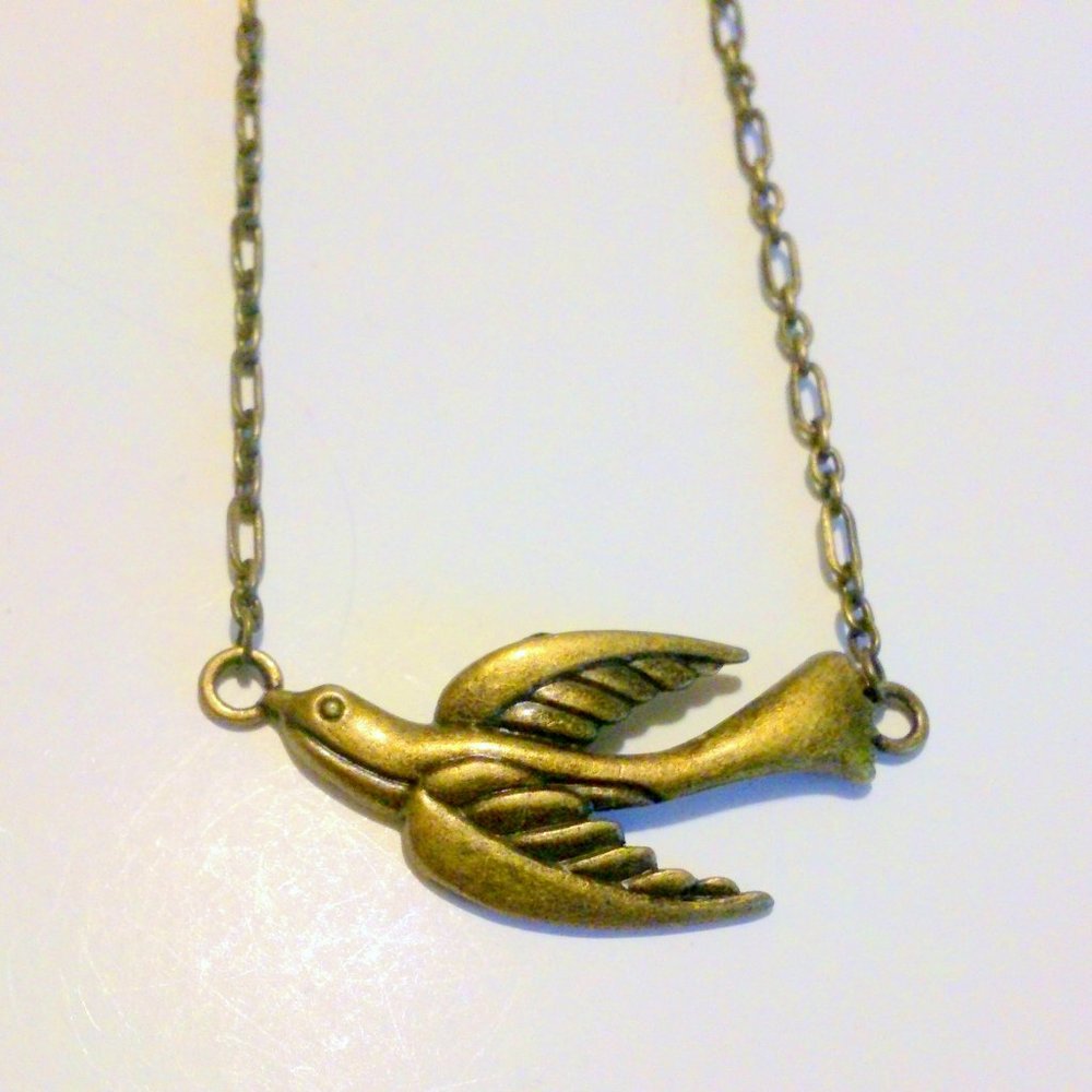 Brass Tone Flying Bird Necklace